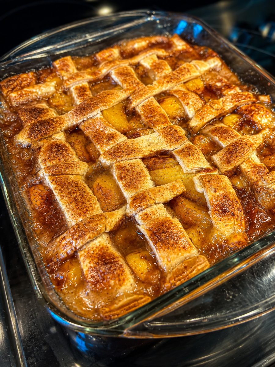 Peach cobbler fresh from the oven